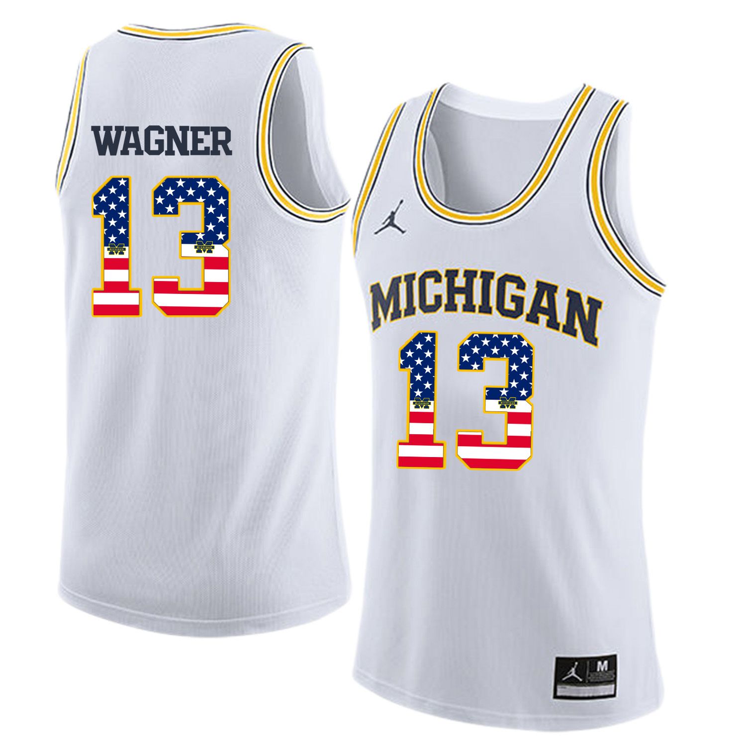 Men Jordan University of Michigan Basketball White 13 Wagner Flag Customized NCAA Jerseys